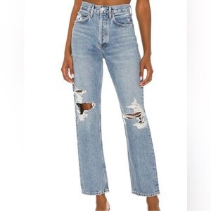 Agolde Light Blue Distressed Straight Leg Jeans